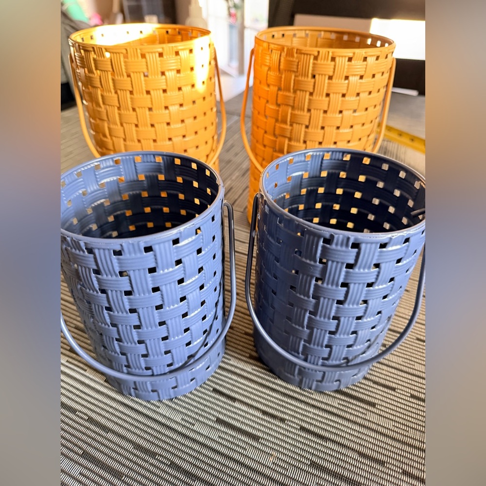 Ashland Woven Metal Baskets in Mustard Yellow and Slate Blue